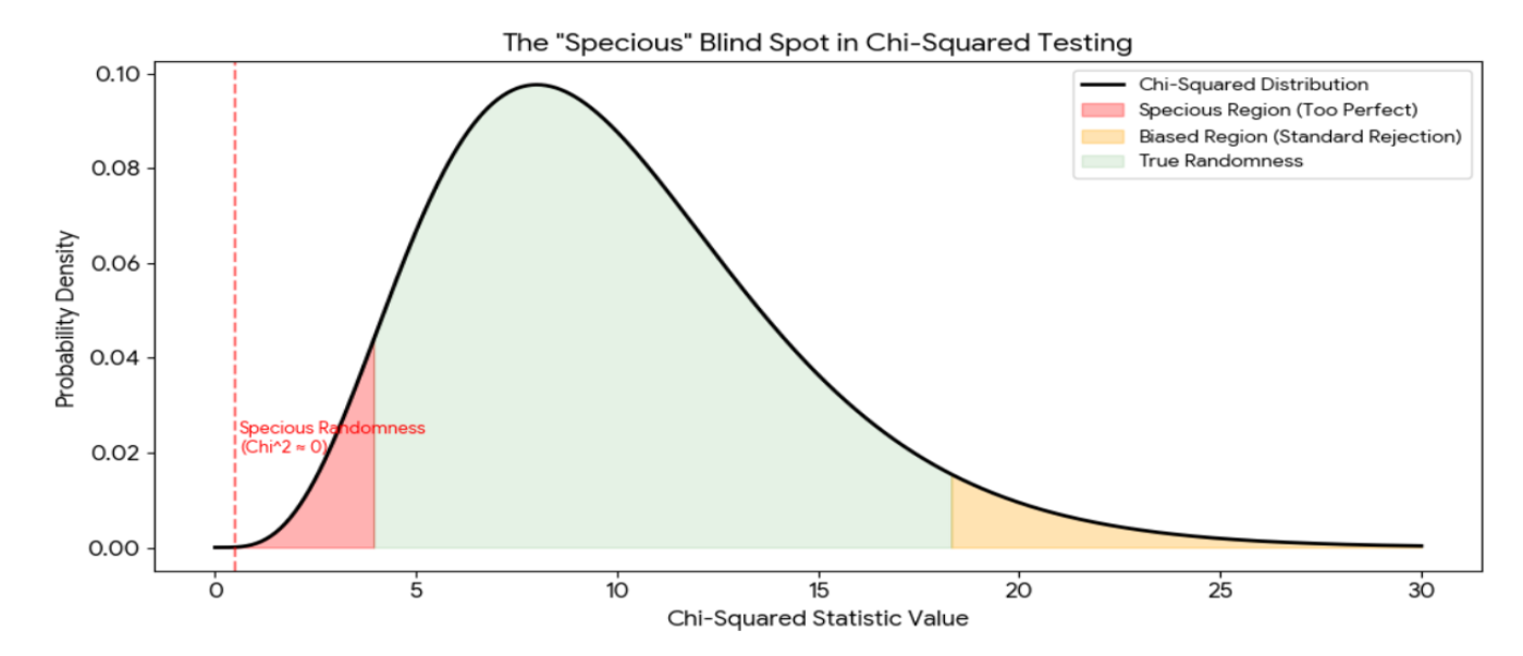 The χ² statistic against both critical bounds.